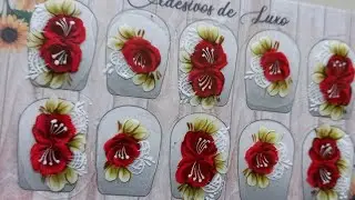 ADESIVO DE UNHA ROSA VERMELHA FÁCIL DE FAZER