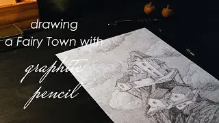 Full drawing process from start to finish / Sketching a Fairy Town on a Rocky Hill