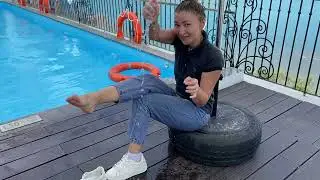 Playing in the pool in wet clothes•wet jeans stick to your body #girl #pool  #swimmingpool #wetjeans