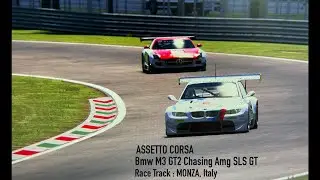 BMW M3 GT2 Chasing AMG SLS GT at MONZA Qualifiying (ASSETTO CORSA)