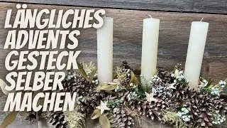 Long, elongated Advent arrangement to make yourself in white & gold - Modern Advent arrangement D...