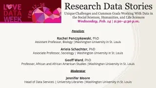 Research Data Stories: working w/ Data in the Social Sciences, Humanities, & Life Sciences