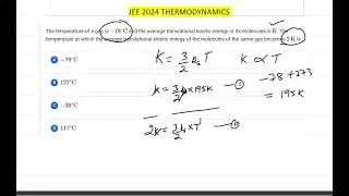 The temperature of a gas is  -78 and the average translational kinetic JEE 2024 #thermodynamics