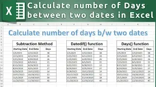 How to Calculate number of days between two dates in Ms Excel