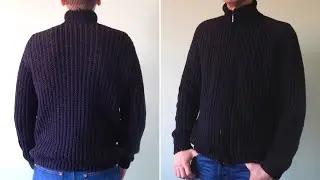Men's Crochet Zippered Bomber Jacket with Shoulder Sleeves | Cross Knitting, Imitation Knitting |...