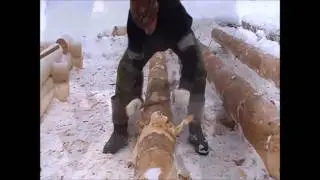 Рубка сруба снятие коры с дерева скобелем