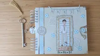 Libro 2 temática futbol colores celeste y beige para Mario