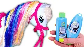 How to Dye Barbie's Horse's Hair Rainbow Colors | DIY Barbie Doll Hair Coloring Videos on DCTC