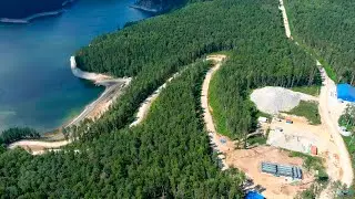 Строящийся объект в заливе Бирюса Красноярского моря 2022. 4К