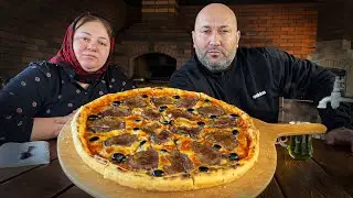 Real country homemade pizza with steak for the BIG CHEF