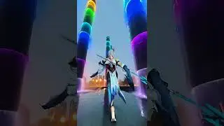 Shenhe against the background of fountains. Genshin Impact / Фонтаны. Шень Хэ. 