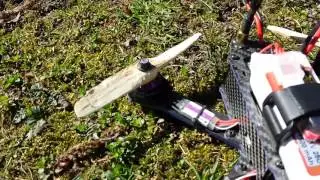 Flying drone with homemade wooden propellers