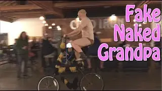 Fake Naked Grandpa Prank - Rides Tall Bike into the Bars of Small Towns - MorphSuit