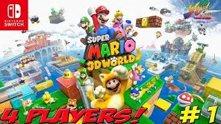 Super Mario 3D World! 4 Player Local Co-Op! Part 1 - YoVideogames