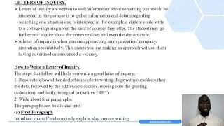 Writing a Letter of Inquiry - ( English Form 4 Topic 2 - Writing - Video Lessons and Notes- KCSE)