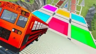 BeamNG drive - Stairs Jumps Down Into Colored Swimming Pools Cars Crashes