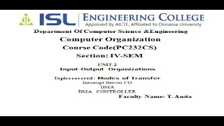 CSE  CO Lecture - 11  UNIT-2    I/O ORGANIZATION MODES OF TRANSFER