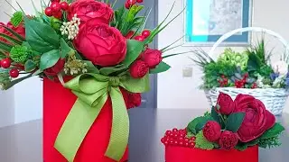 Процесс создания пары Красные розы в бархатной шляпной коробке #floral #gangarium #флористика