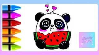 Cómo Dibujar un PANDA comiendo SANDÍA super Cute 🐼+ 🍉 @mundo.magico