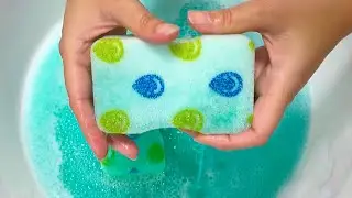 【ASMR】Drop-patterned kitchen sponge squeezing💧しずく柄のキッチンスポンジで泡あわASMR