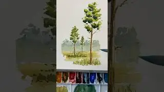 How I add depth/ use one point perspective with trees in watercolor 