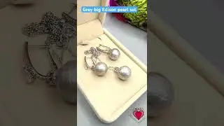 Handmade set earrings and pendant made of rare grey faceted Edison freshwater pearl. #silverjewllery