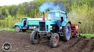 Трактор МТЗ-80 с навесной сажалкой СН-4Б Советская техника на посадке картофеля Сезон - 2022