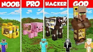 Mob Statue Base Build Battle Challenge - Noob vs Pro vs Hacker vs God - Minecraft Animation