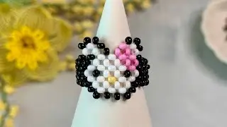 Кольцо  из бисера Hello Kitty. DIY
