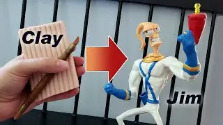 Earthworm Jim sculpture with light up gun | Timelapse | Polymer clay
