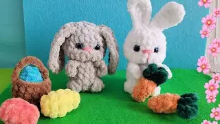 Зайчик малыш цельновязаный крючком из плюшевой пряжи/crochet bunny tutorial/Häkelhase