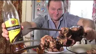 I'm frying shashlik with Romanian Cognac...