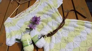 Вязание спицами: Ажурный топ из пряжи 
