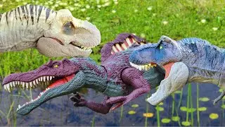 Spinosaurus & T-Rex Rescue Dinosaurs Danger in Battle Jurassic World Movie
