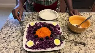 Purple cabbage salad, carrot, homemade salad dressing