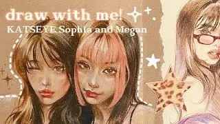 draw KATSEYE Sophia and Megan with me! 🍧🩵 ♫₊˚.:: sketchbook spread