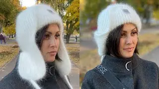 Шапка ушанка спицами и кеттлевкой 