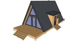 Модель каркасного дома-бани, в стиле Aframe, 6 на 9, в  SketchUp