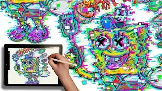 How to Draw Glitch Effect SpongeBob Square Pants - Like a BOSS - (iPad Art Tutorial)