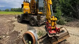 New crossing over the stream from concrete pipes and mast construction