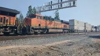 BNSF 7936 leads double stack container train out of Riverside