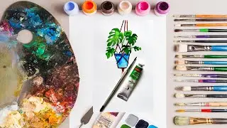 watercolor leaf print with tub/Tropical Monstera leaves in Watercolor