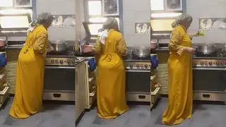 Routine of a down-to-earth divorcee in her cramped kitchen, the stretchy abaya looks amazing on h...