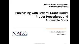 Purchasing with Federal Grant Funds- Proper Procedures and Allowable Costs