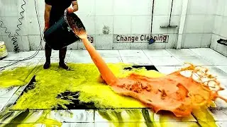 The immersive washing process of the most heavily soiled carpet