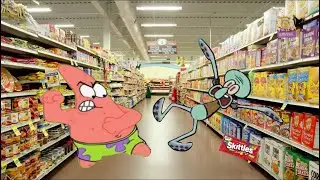 Fight Squidward and Patrick Skittles meme