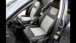 Чехлы на Skoda Octavia A5 (elegance), серии "Premium Plus" - серая строчка, серый центр