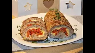 Rulada de carne tocata cu ardei si cascaval | Red bell pepper and cheese stuffed meatloaf