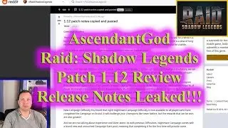 Raid Shadow Legends - Patch 1.12 Leaked!!!  Patch 1.12 Release Notes Reviewed