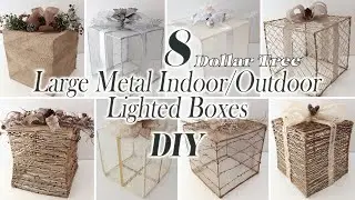 Dollar Tree Large Metal Lighted Gift Boxes DIY // Indoor Outdoor  Lighted Christmas Boxes DIY